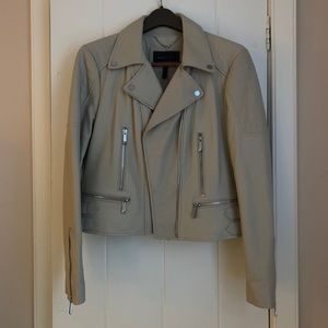 bcbgmaxazria leather moto jacket in beige/cream